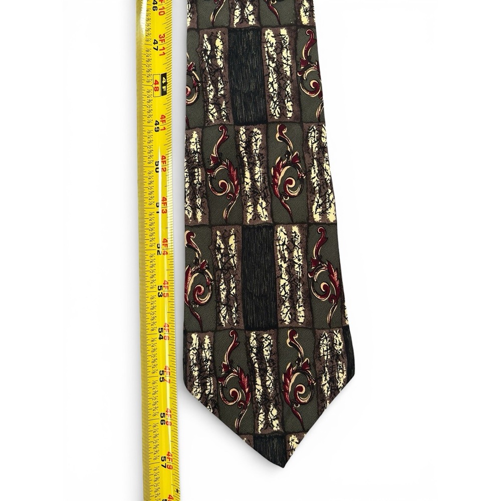 Vintage Christian Dior Tie Olive Green Baroque Art Designer 100% Silk Necktie - Picture 7 of 8